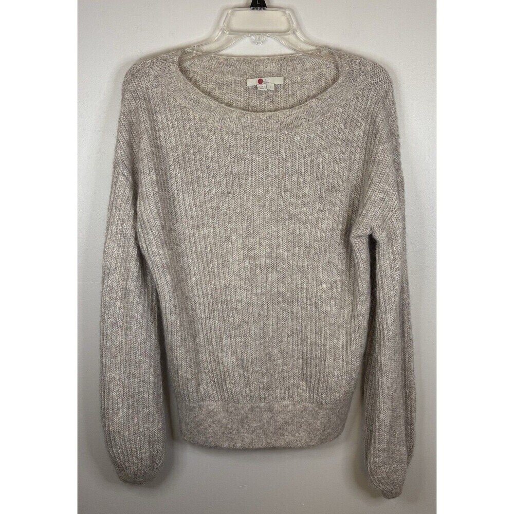 BODEN Francesca Oatmeal Mohair Blend Sweater Small Eyelash Fuzzy Balloon Sleeve